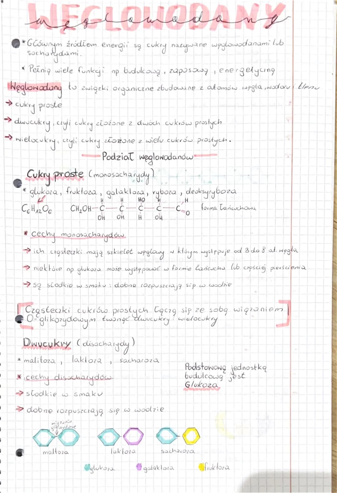 
<h2 id="podziawglowodanw">Podział węglowodanów</h2>
<p>Węglowodany dzielimy na trzy główne grupy: cukry proste (monosacharydy), dwucukry (d