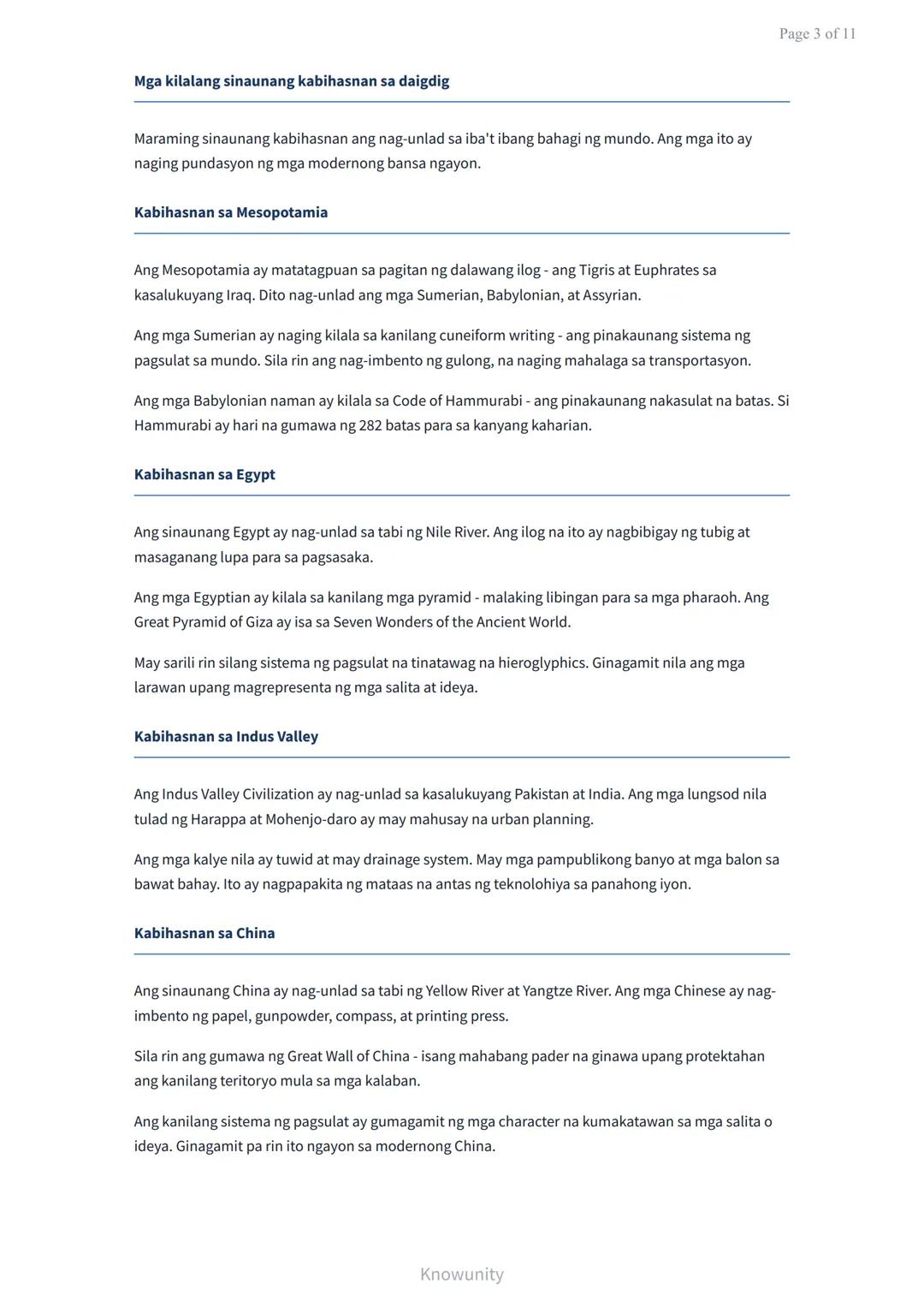 # Sinauang Kabihasnan ng Daigdig: Pagkakatulad at Pagkakaiba

Pag-aaral ng mga sinauang kabihasnan at kanilang mga katangian

## Mga Layunin