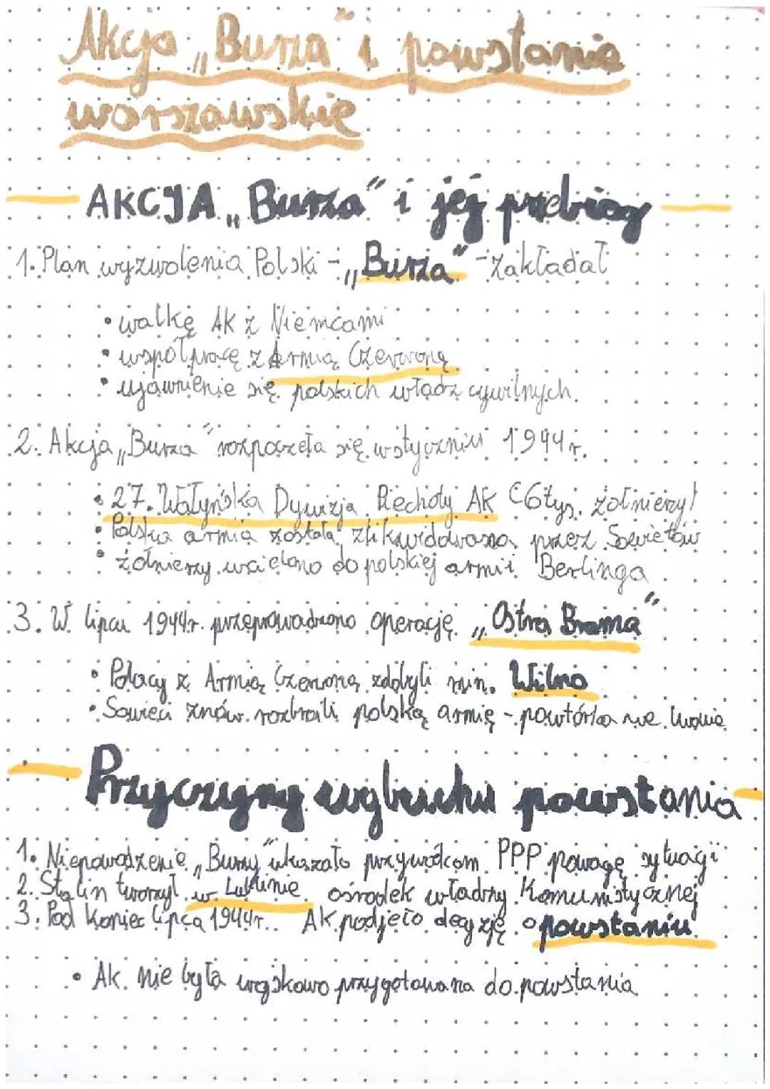 Akcja Burza oraz Powstanie Warszawskie - Notatki