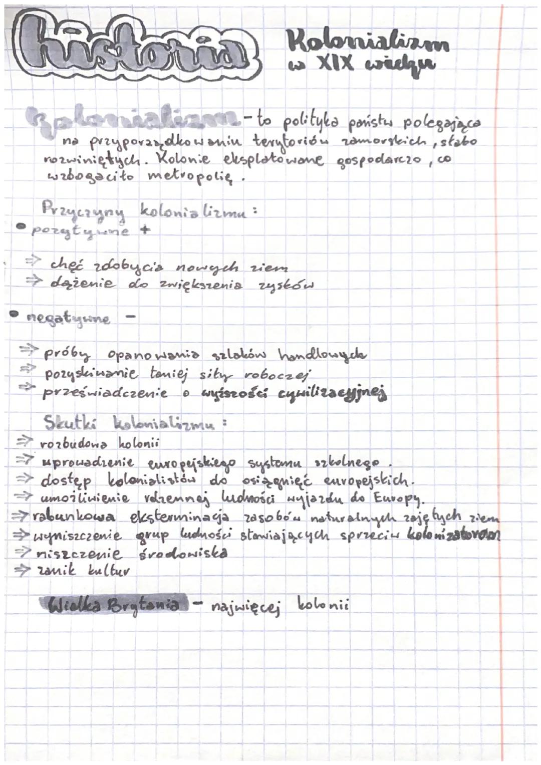 historia Kolonializm
XIX
Rolonializm-to polityka ponńister polegająca
na przyporządkowaniu terytorión zamorskich, słabo
rozwiniętych. Koloni