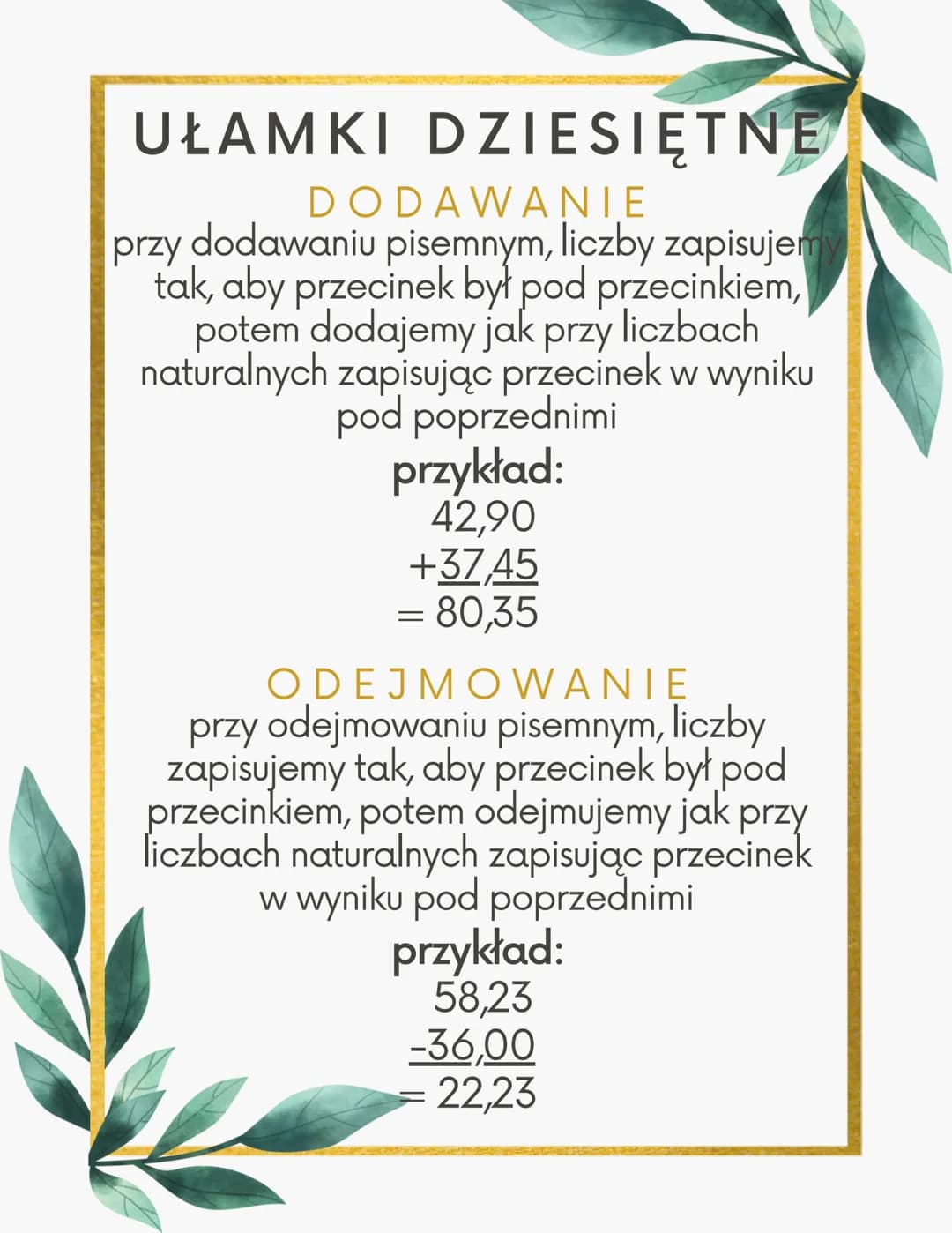 UŁAMKI DZIESIĘTNE
ZAMIANA UŁAMKÓW
ZWYKŁYCH NA DZIESITNE
aby to zrobić należy zamienić ułamek zwykły
na niewłaściwy (mnożymy część całkowitą
