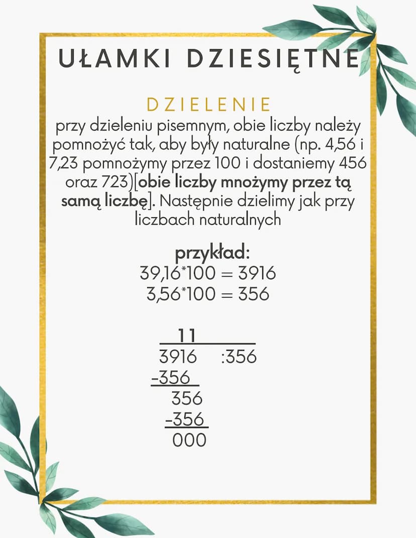 UŁAMKI DZIESIĘTNE
ZAMIANA UŁAMKÓW
ZWYKŁYCH NA DZIESITNE
aby to zrobić należy zamienić ułamek zwykły
na niewłaściwy (mnożymy część całkowitą
