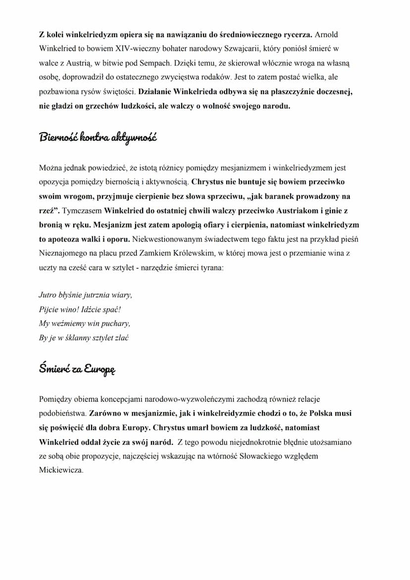 Winkelriedyzm w Kordianie - definicja pojęcia i charakterystyka
Winkelriedyzm to koncepcja narodowo-wyzwoleńcza opozycyjna w stosunku do
Mic