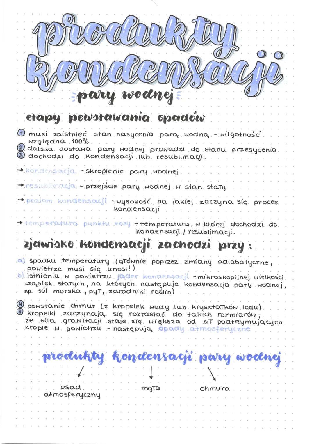 proda
phocink by
Kondansheji
pary wodnej
etapy powstawania opadów
musi zaistnieć stan nasycenia parą wodną - wilgotność.
Hzględna 100%
dalsz