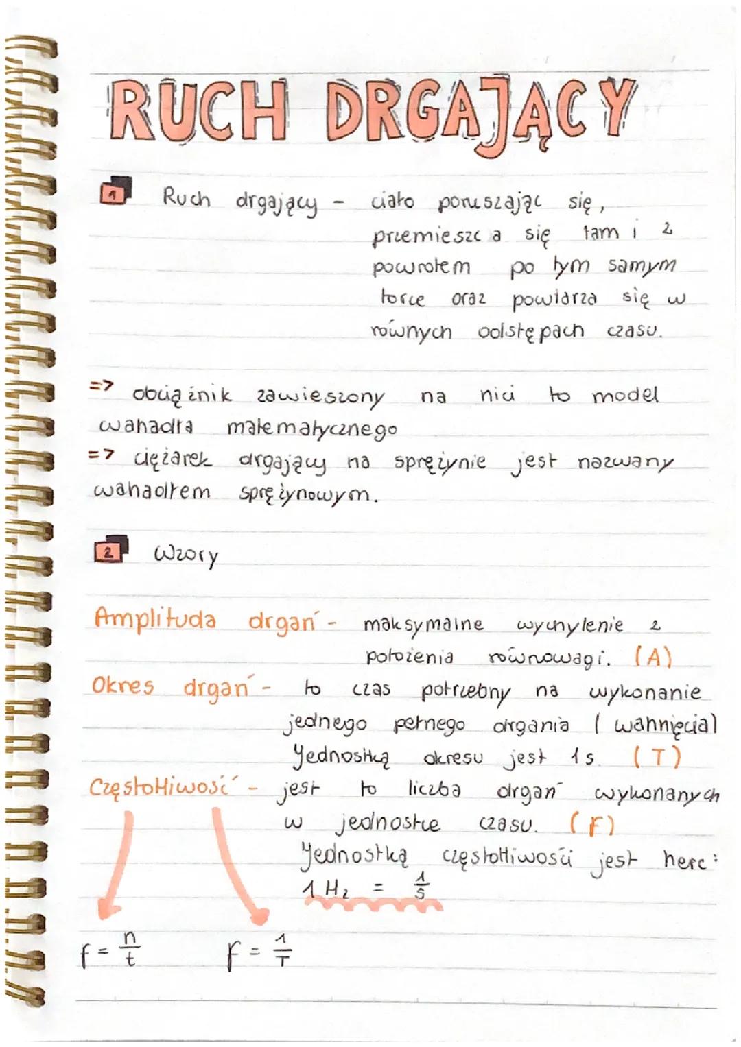 RUCH DRGAJĄCY
Ruch drgający - ciato poruszając się,
przemieszca się tam i
powrotem
po tym samym
torce
oraz powlarza się w
rownych oolstępach