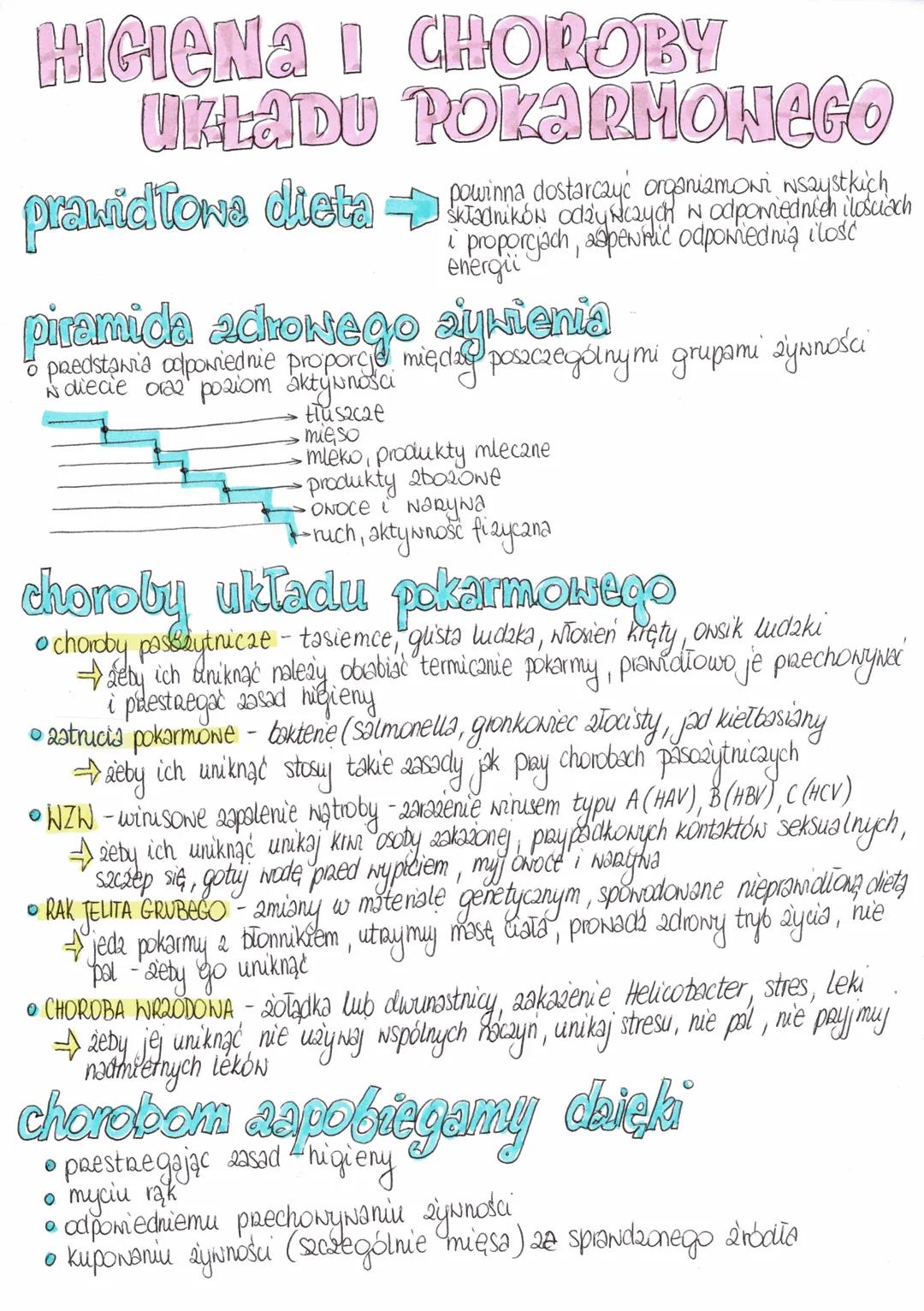 HIGIENA I CHOROBY
UKŁADU POKARMOWEGO
prawidłowe dieta ⇒
powinna dostarczyć organizmowi wszystkich
składników odżywczych w odpowiednich ilośu