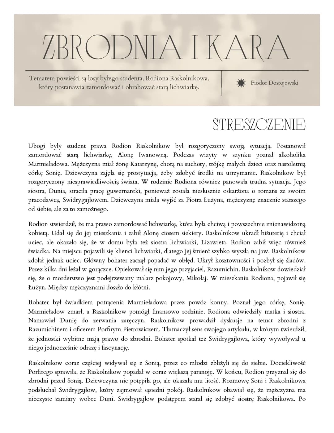 Zbrodnia i kara Fiodor Dostojewski