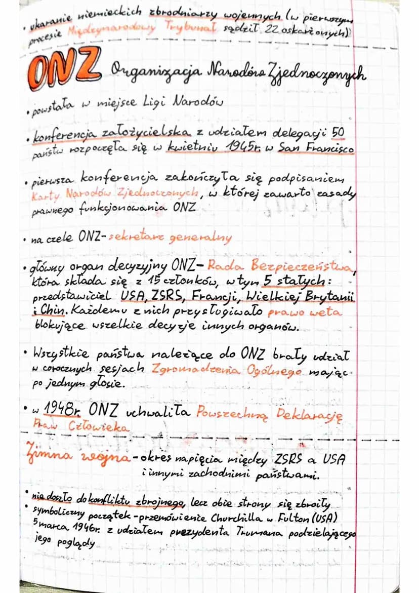 Lekcja
Temat Początek zimnej wojny.
i
1.Skutki II wojny światowej
2. Konferencia
3. Powstanie ONE
Poczdamie procesy norymberskie.
4. Ekspans