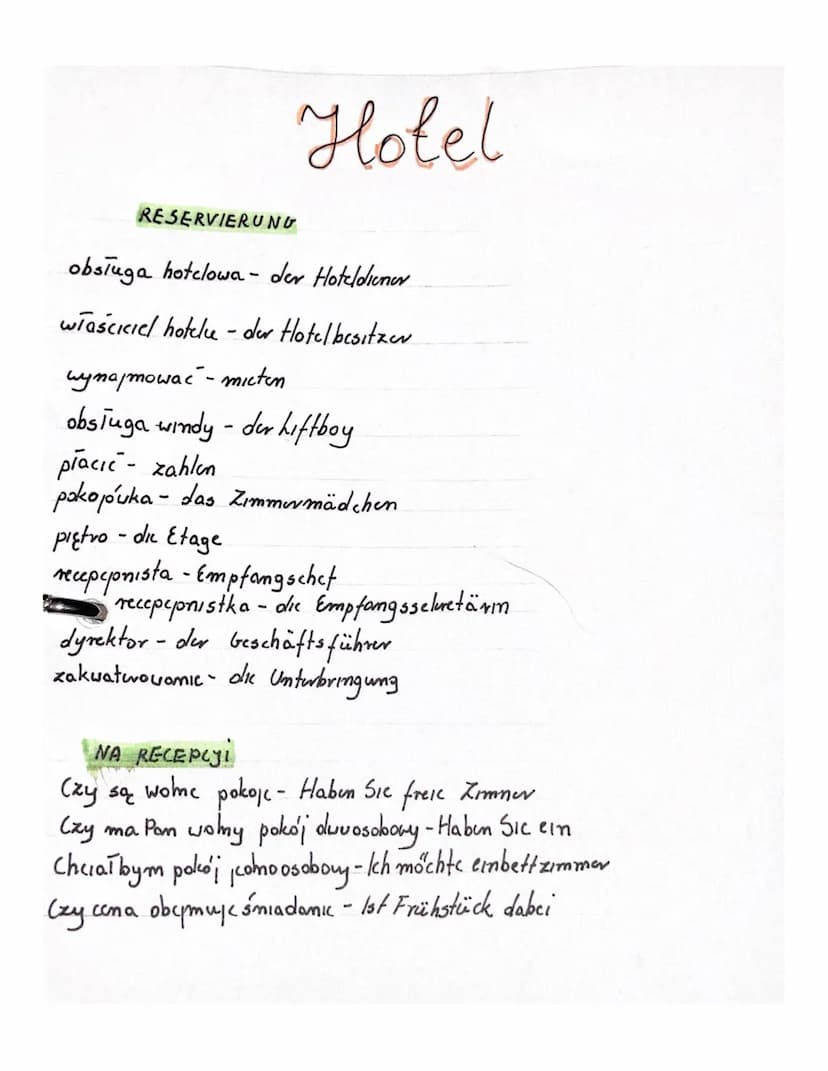 NIEMIECKI W HOTELU - STÓWKA I ZUROTY
pobyt - der Aufenhalt
winda - der Aufzug
balkon der Balkon
gość- der Gast
hotelarz-dev Hotelier
1 waliz