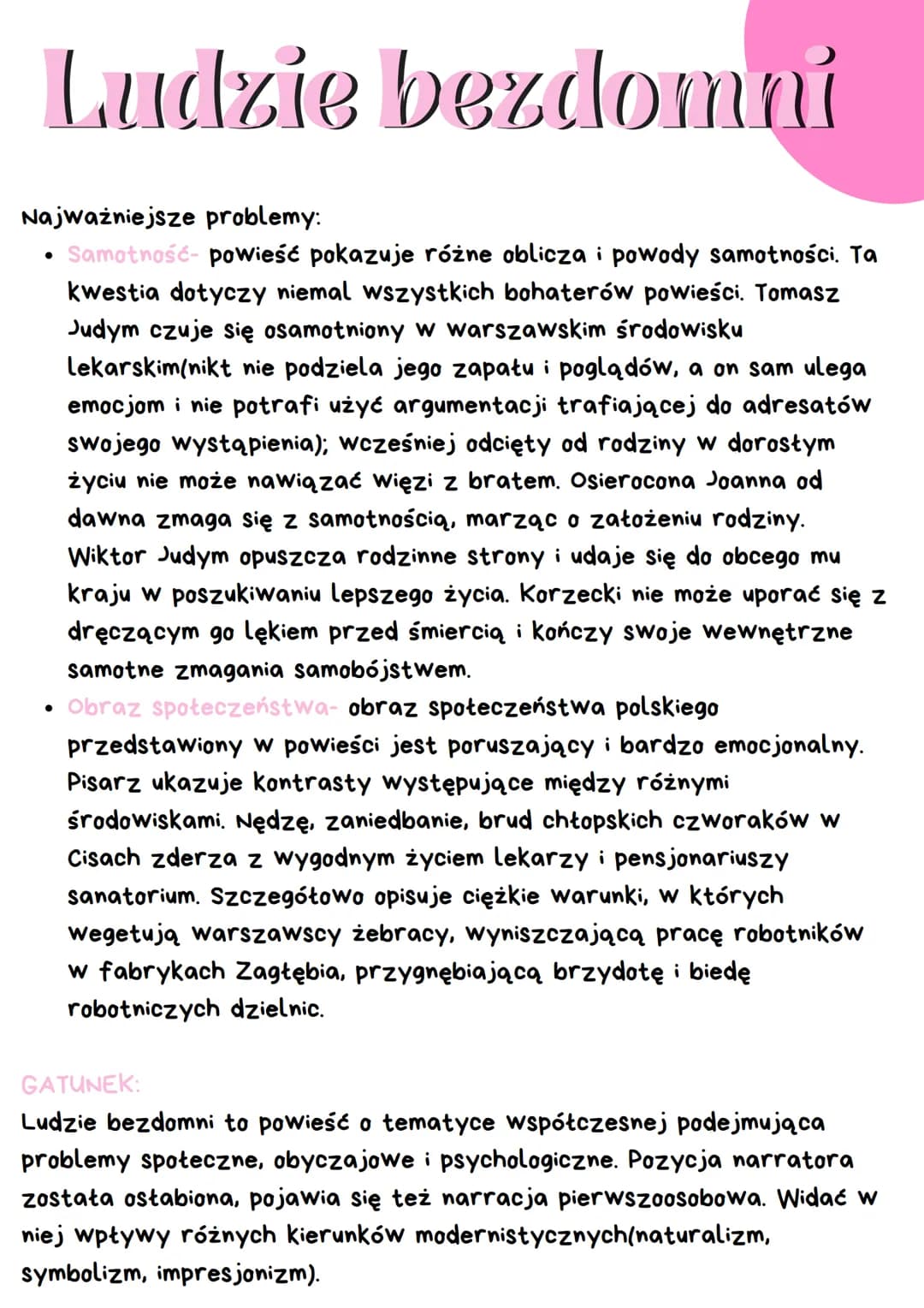 Ludzie bezdomni - streszczenie, bohaterowie, problemy
