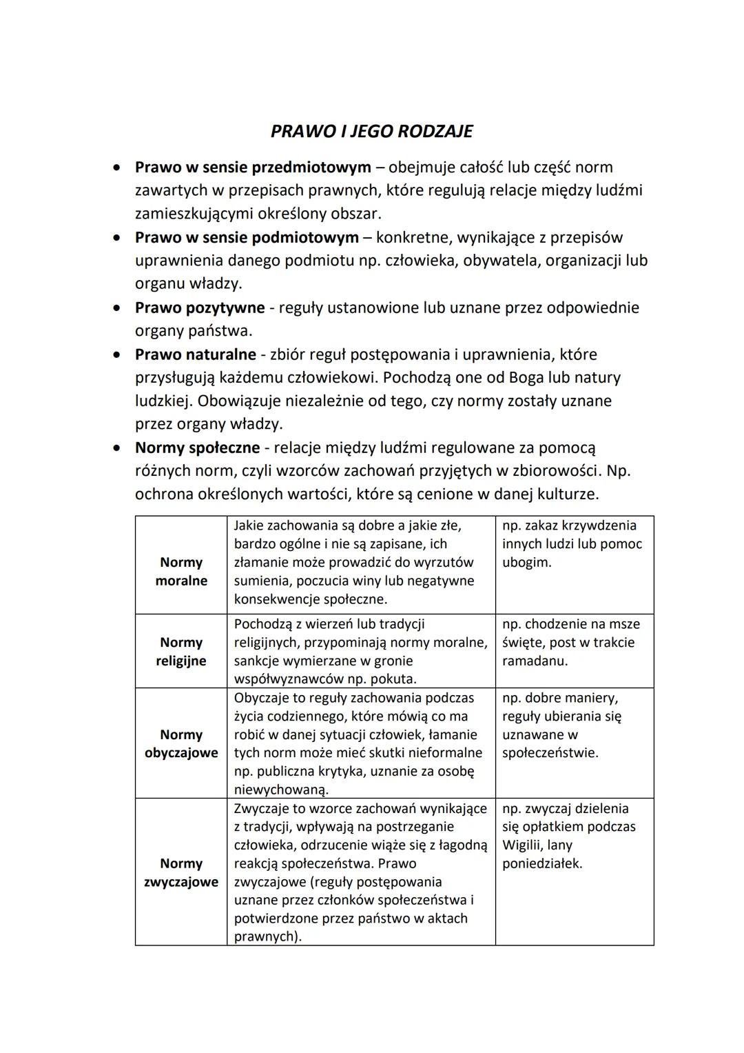 •
PRAWO I JEGO RODZAJE
Prawo w sensie przedmiotowym - obejmuje całość lub część norm
zawartych w przepisach prawnych, które regulują relacje