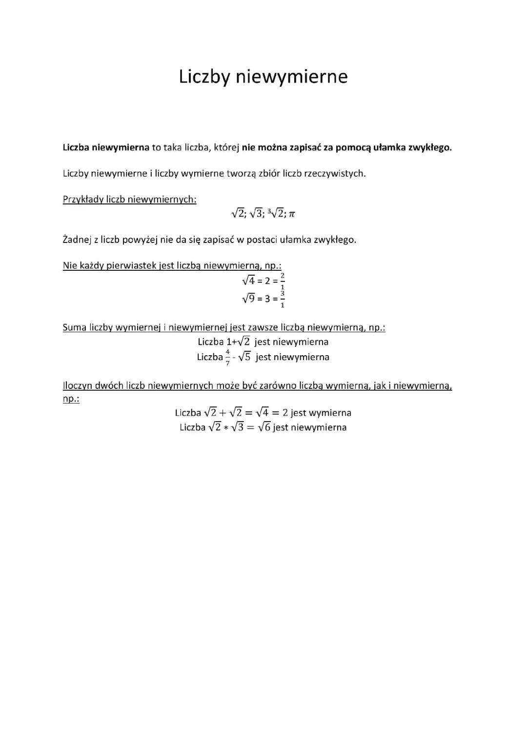Wszystko o liczbach niewymiernych: przykłady, symbole i zadania