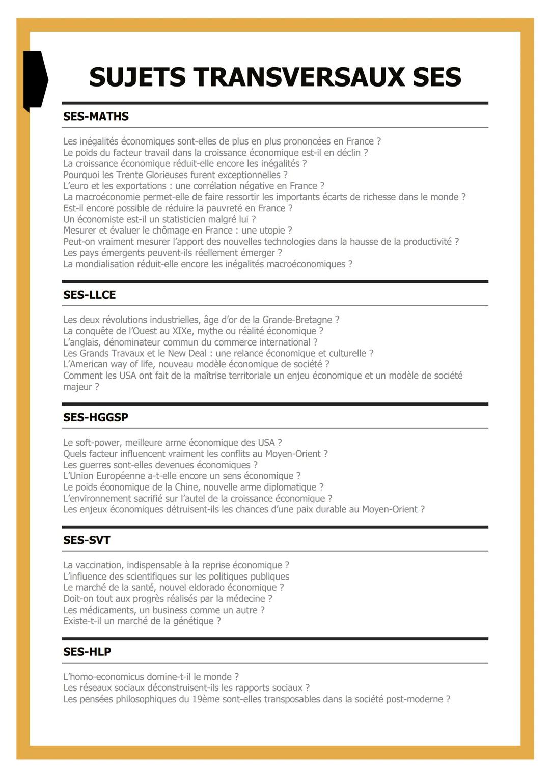 # SUJETS TRANSVERSAUX SES

SES-MATHS

Les inégalités économiques sont-elles de plus en plus prononcées en France ?
Le poids du facteur trava