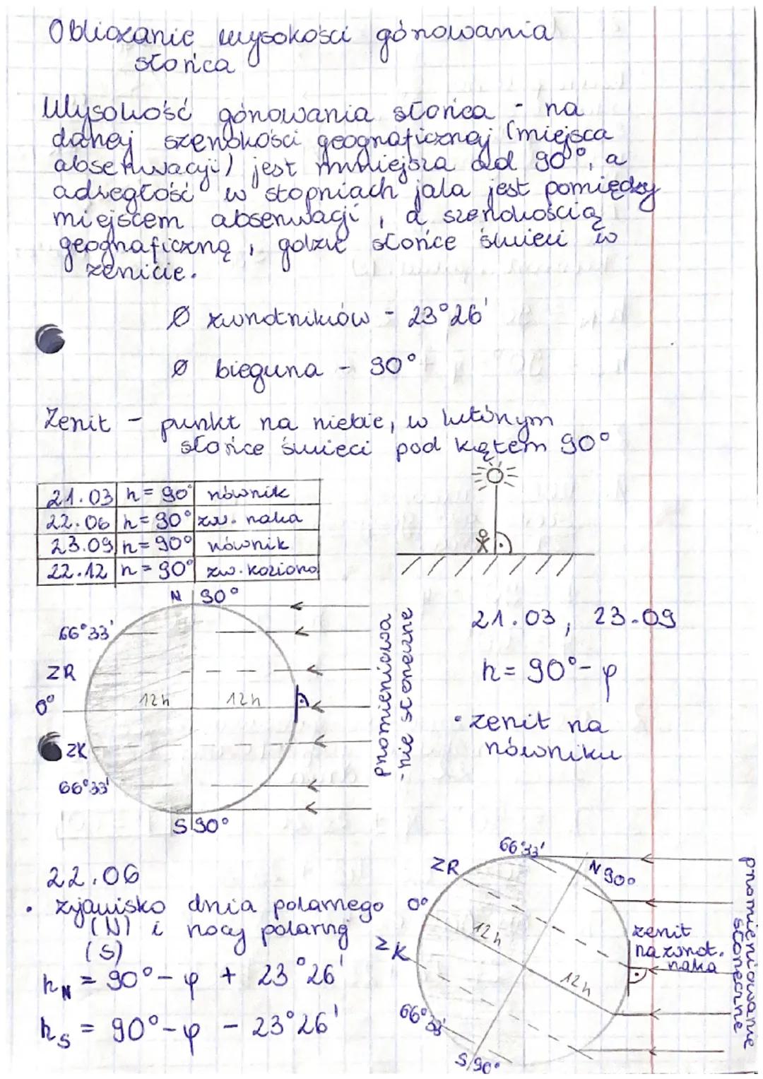 Oblicoxzanie wysokości gónowania
Ulysokość gonowania storica - na
dochaj szenokości geograficznej (miejsca
abse huvacyi) jest mniejora ad go