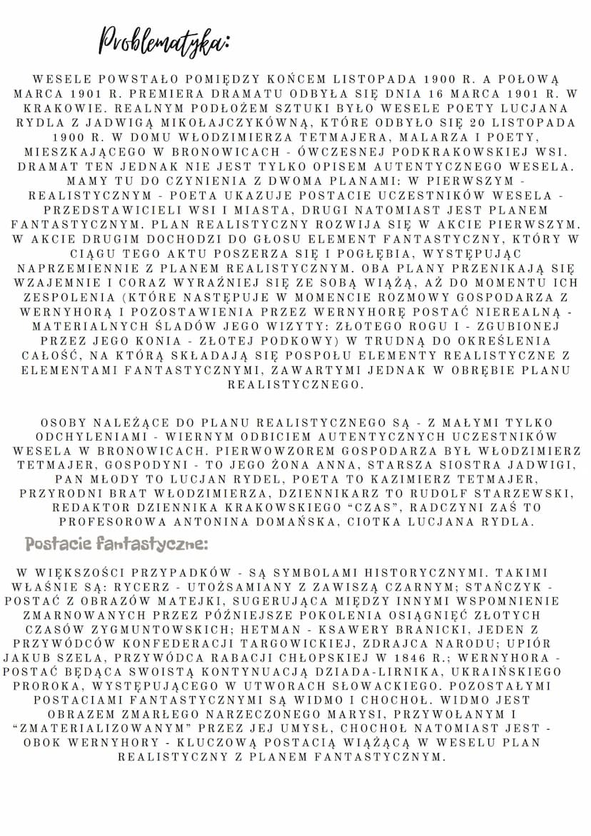 Wesele
STANISŁAW WYSPIAŃSKI
Miejsce Akcji:
Akcja dramatu rozrywa się w nocy z 20 na 21listopada 1900
roku w czasie wesela Lucjana Rydla i Ja