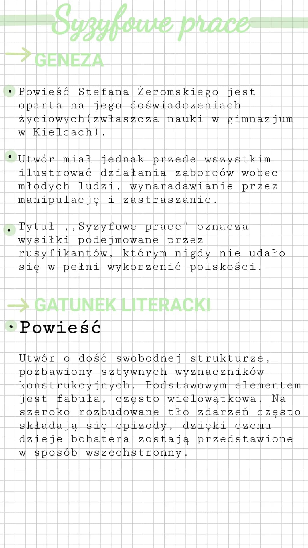 ●
Syzyfowe prace
GENEZA
Powieść Stefana Żeromskiego jest
oparta na jego doświadczeniach
życiowych (zwłaszcza nauki w gimnazjum
w Kielcach).
