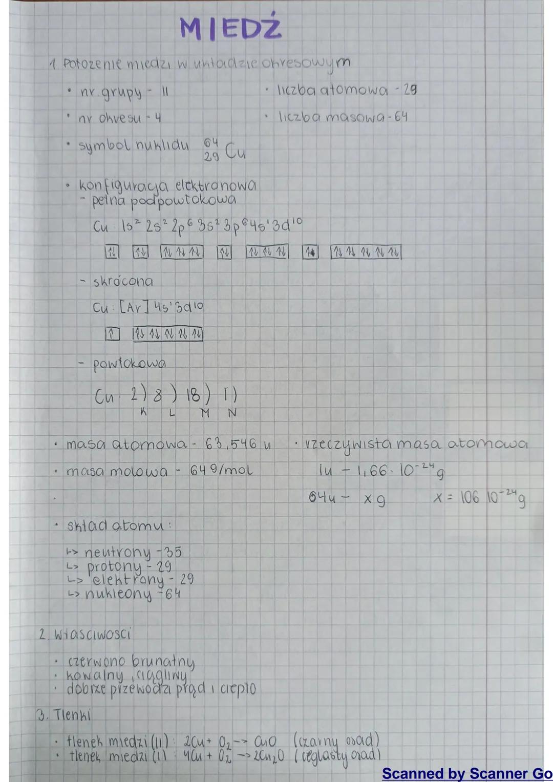 # MIEDZ

1 Potozenie miedzi w układzie onresowym

*   nr grupy II
*   nv ohvesu-4
*   symbol nuhlidu $ {}_{29}^{64}Cu $
*   liczba atomowa-2
