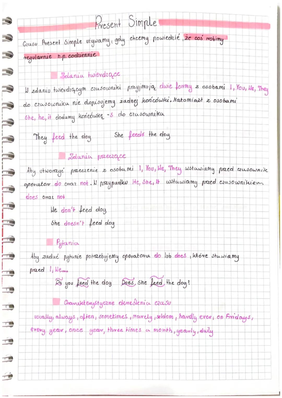 Present Simple
Gzusu Present Simple używamy, gdy chcemy powiedzić, że coś Nobimy
regularnie n.p. codziennie
Bolania twierdzące
W zdaniu twie