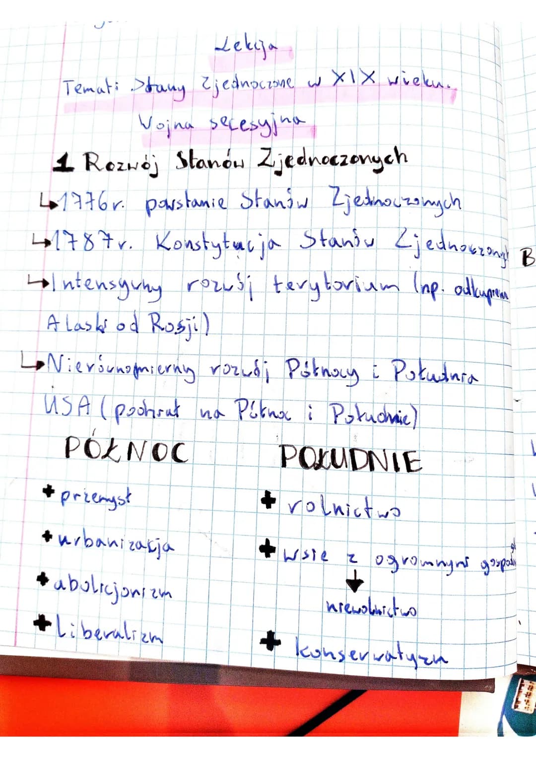 Lekija
Temati Stany Zjednoczone w XIX wieku.
Vojna selesyjna
1 Rozwój Stanów Zjednoczonych
41776r. powstanie Stanów Zjednoczonych
41787r. Ko