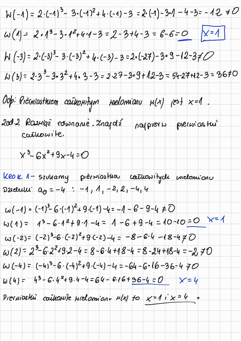 PIERWIASTICI CAŁKOWITE
VITE
WIELOMIANU
TWIERDZENIE O PIERWIASTIACH
CAŁKOWITY CH
Jeżeli wielomian w(x) = a₁x^² + a₁-₁x^-^+...+C₁x + ao (ao+0)
