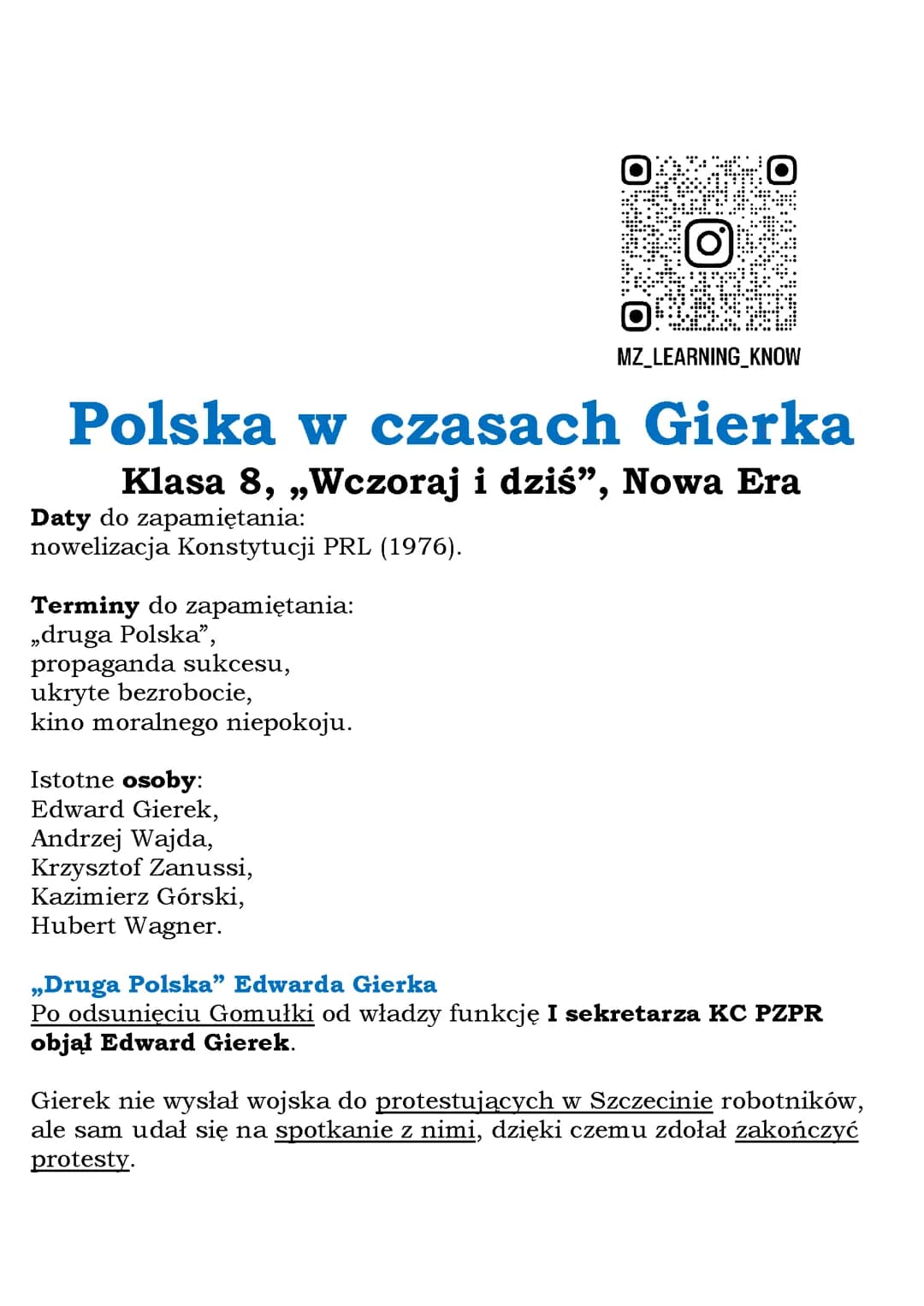 Polska w czasach Gierka Klasa 8, „Wczoraj i dziś”, Nowa Era