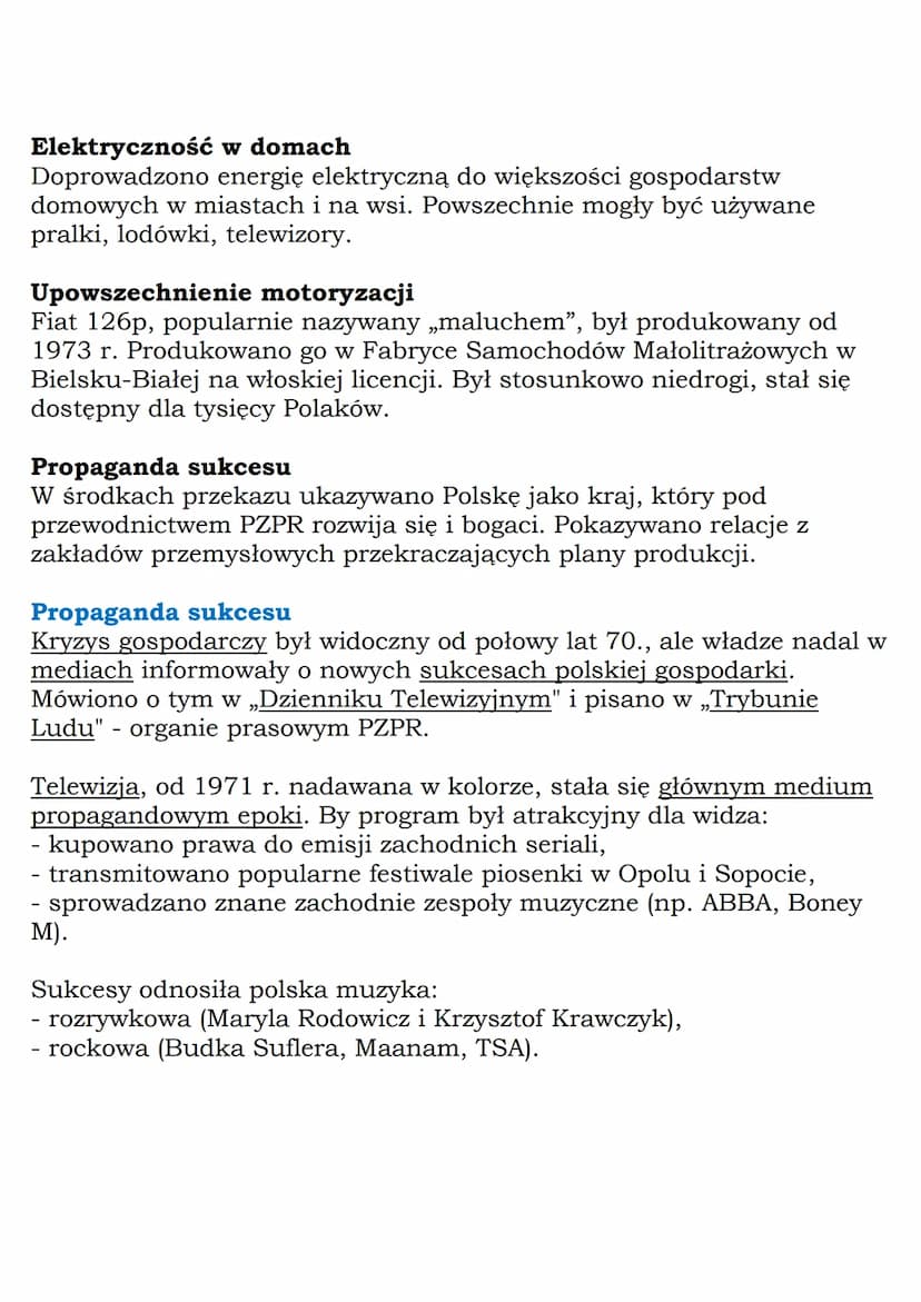--- OCR Start ---
Życie na kredyt
Gierek propagował hasło: „Aby Polska rosła w siłę, a ludzie żyli
dostatniej”.
W czasach Gierka:
- cofnięto
