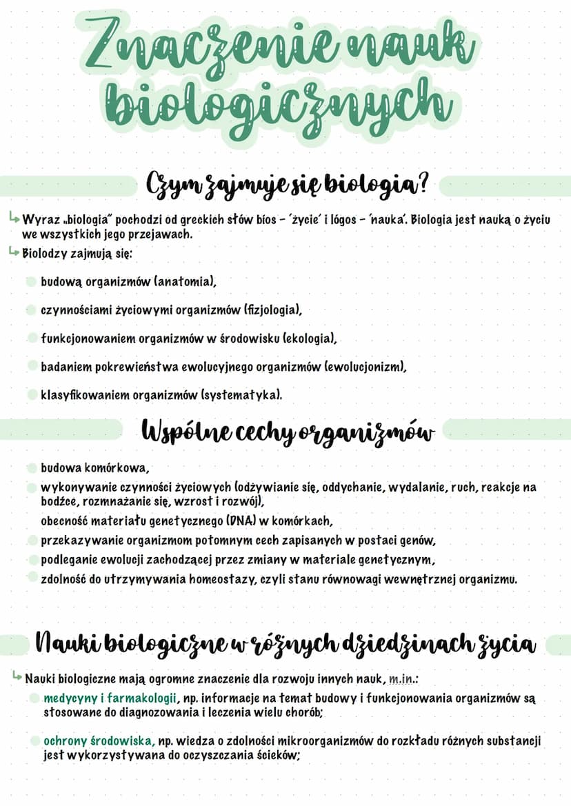Znaczenie nauk
biologicznych
Czym zajmuje się biologia?
Wyraz biologia" pochodzi od greckich słów bíos - 'życie' i lógos – nauka. Biologia j