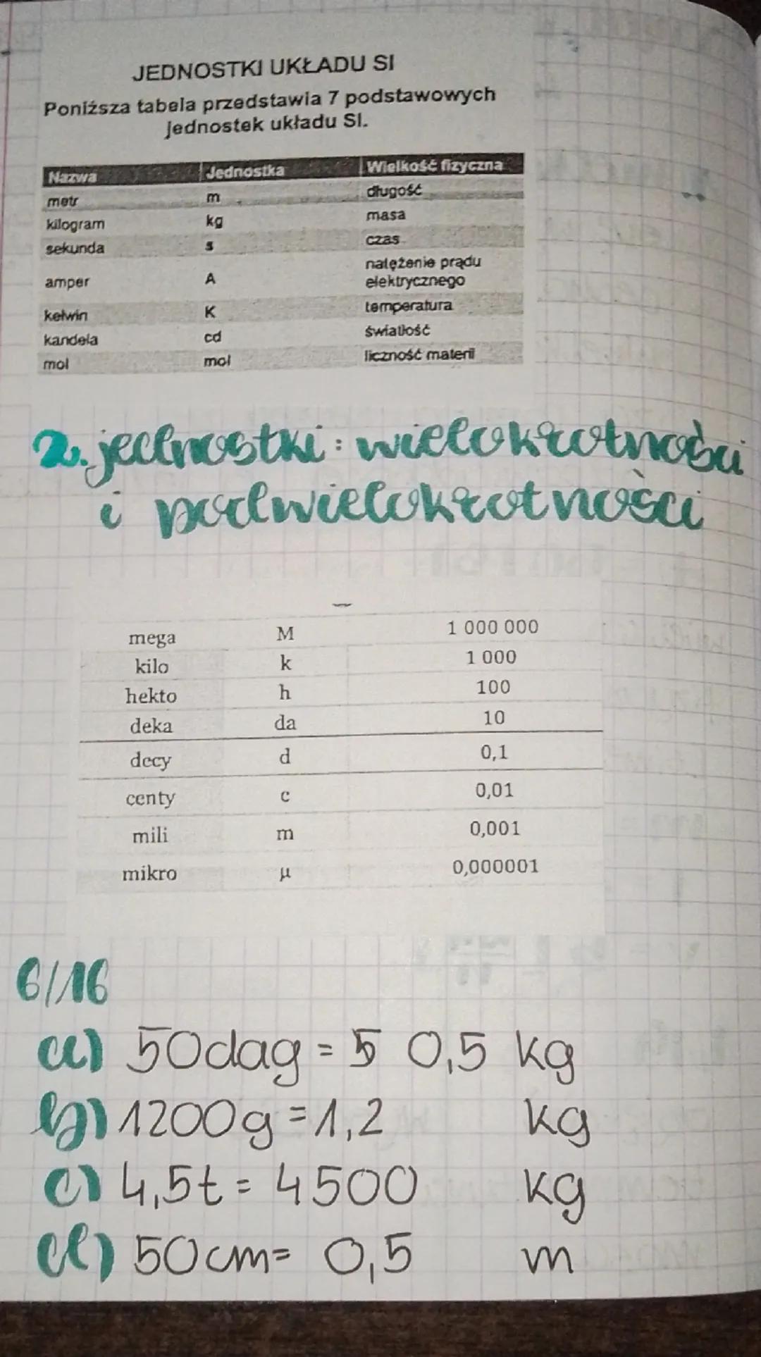 ## Semau Wielkości fizyczne, jednostka 05.09
i pomiary.

1. wielkości fizyczne -to dająca
ilosciowy
się wyrazić w sposób liczbowy
cecha ciat