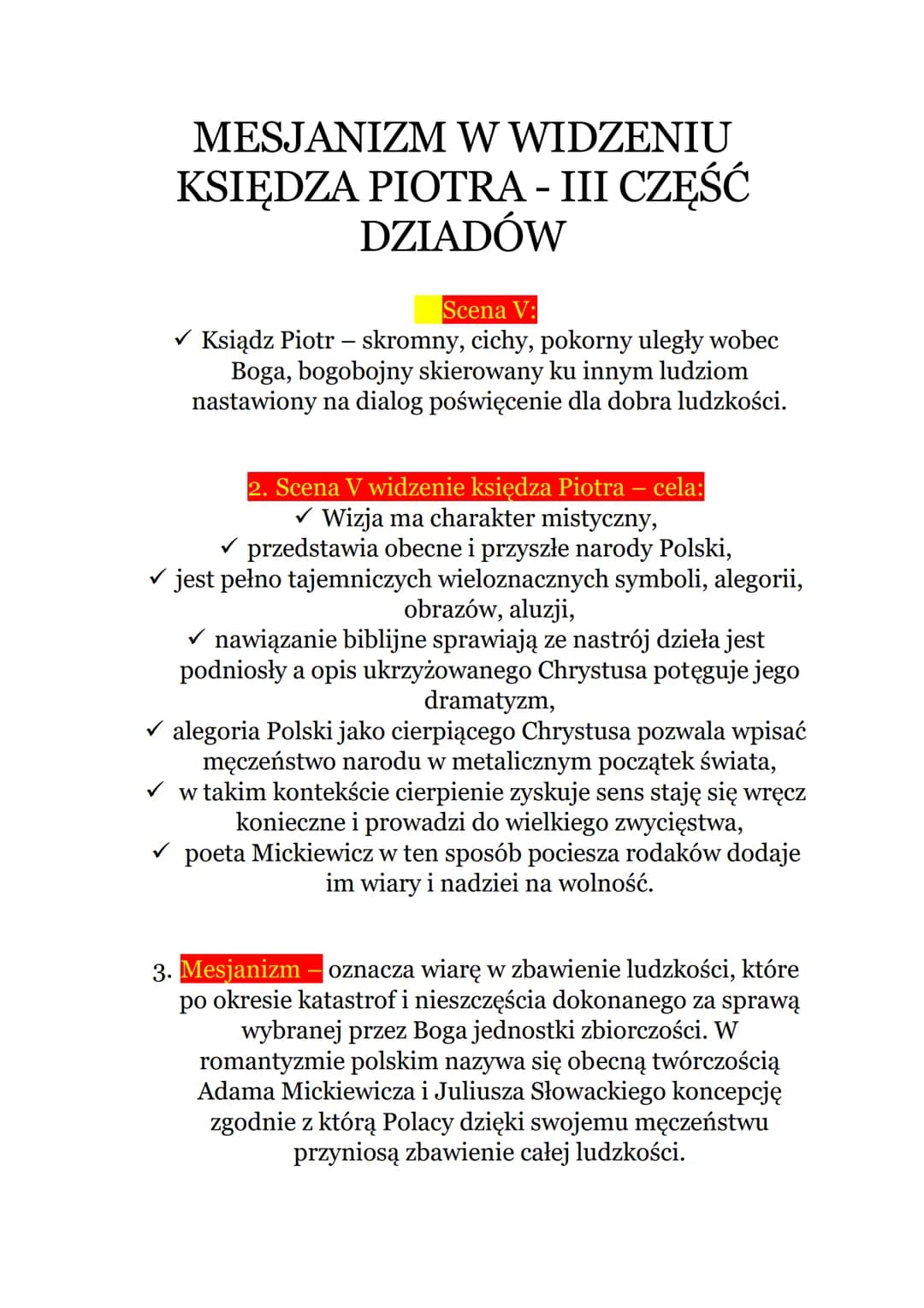 MESJANIZM W WIDZENIU
KSIĘDZA PIOTRA - III CZĘŚĆ
DZIADÓW
Scena V:
Ksiądz Piotr - skromny, cichy, pokorny uległy wobec
Boga, bogobojny skierow