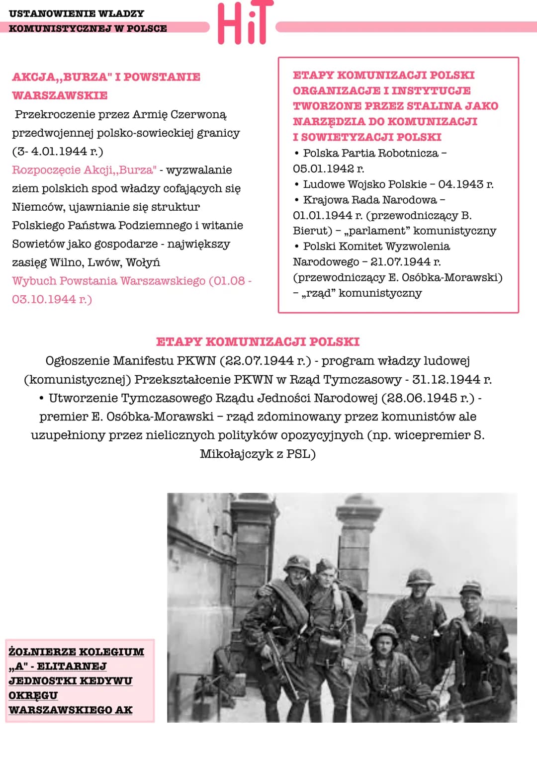 USTANOWIENIE WŁADZY
KOMUNISTYCZNEJ W POLSCE
AKCJA,,BURZA" I POWSTANIE
WARSZAWSKIE
Przekroczenie przez Armię Czerwoną
przedwojennej polsko-so