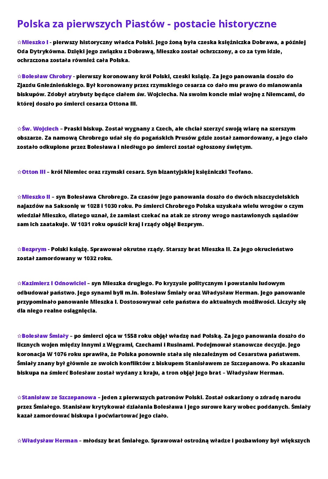 Polska za pierwszych Piastów - postacie historyczne