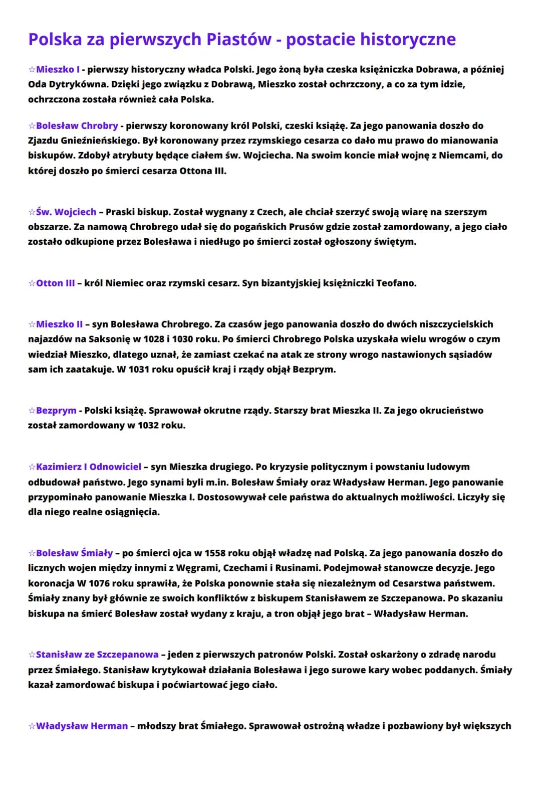 Polska za pierwszych Piastów - postacie historyczne
Mieszko I - pierwszy historyczny władca Polski. Jego żoną była czeska księżniczka Dobraw