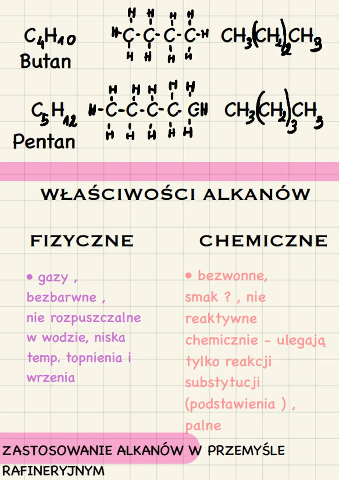 W. Sumaryczny
CnH2n+2
SZEREG HOMOLOGICZNY ALKANÓW
CH 4
ALK ANY
Wzór ogólny
Etan
C3H8
Propan
W. Strukturalny
1-U-I
H-C-H
Metan
HH
I
C₂H6 H-C-