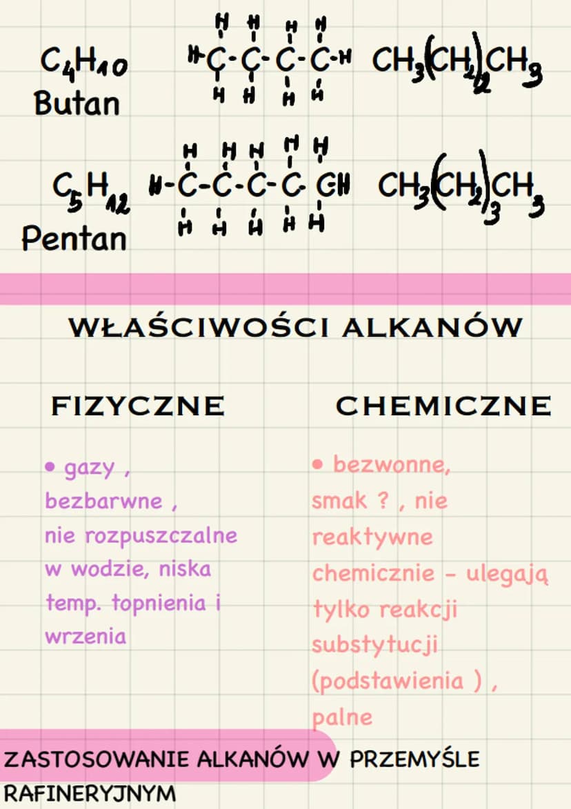 W. Sumaryczny
CnH2n+2
SZEREG HOMOLOGICZNY ALKANÓW
CH 4
ALK ANY
Wzór ogólny
Etan
C3H8
Propan
W. Strukturalny
1-U-I
H-C-H
Metan
HH
I
C₂H6 H-C-