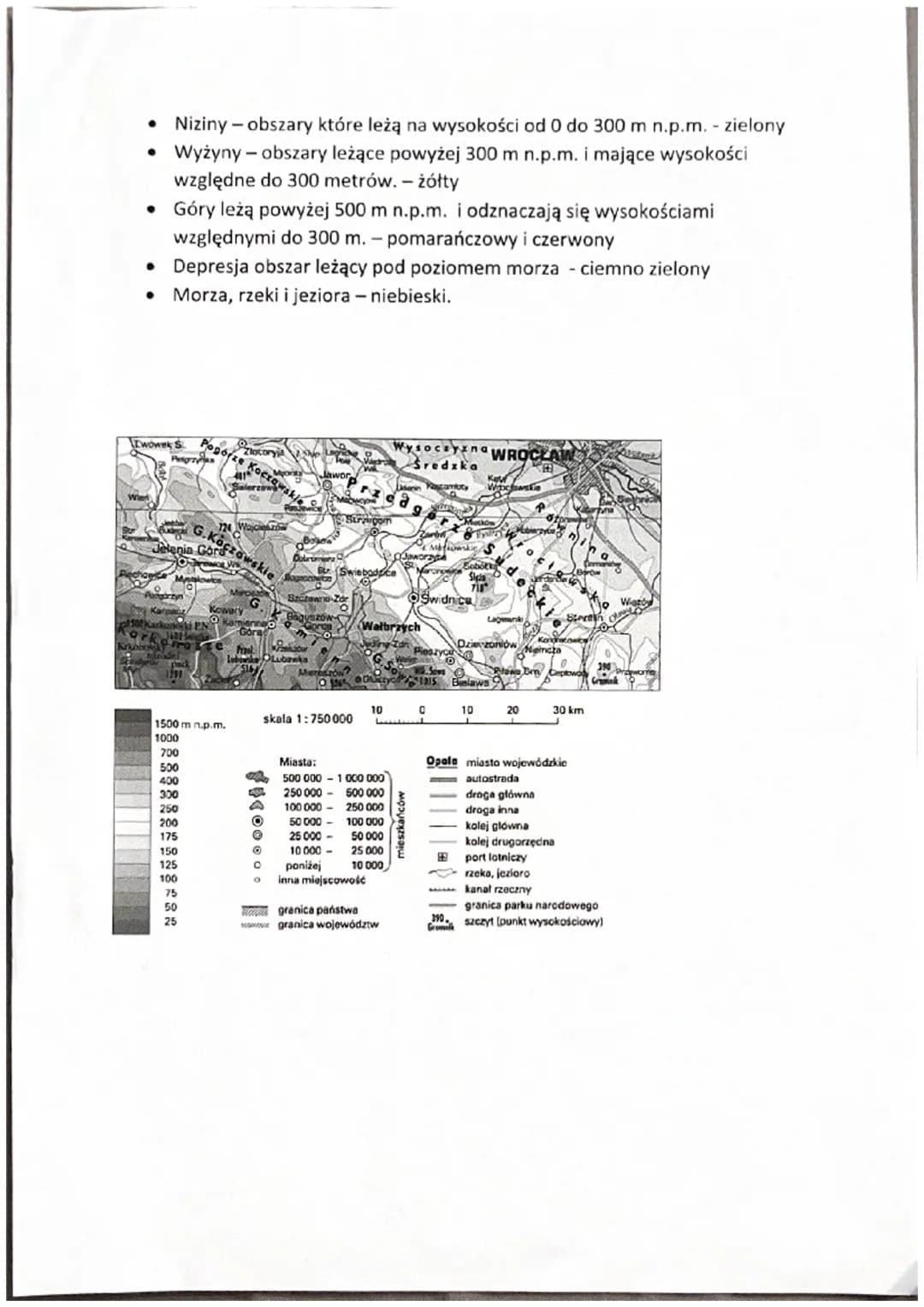 Geografia
Ukształtowanie powierzchni na mapach.
Każdy punkt mierzymy od poziomu morza.
Zazwyczaj zapisujemy n.p.m.
Wysokość każdego punktu n