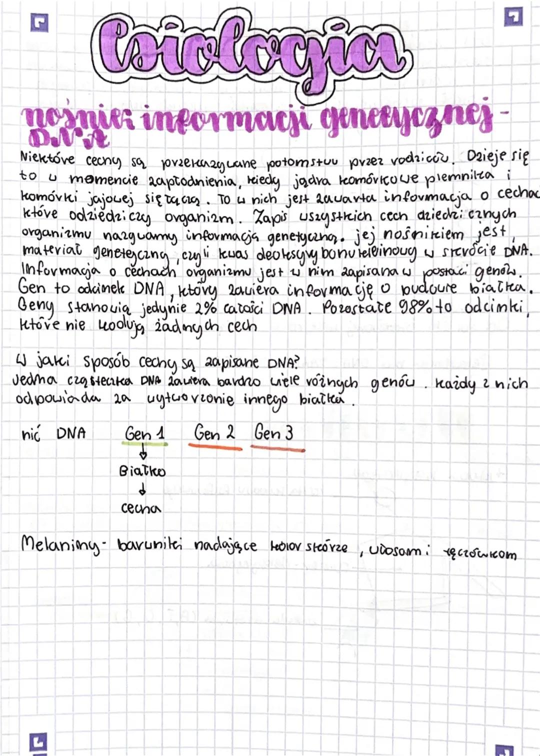 J
Corologia
nożniez informacji genetycznej-
Niektóre cechy są przekazywane potomstwu przez rodziców. Dzieje się
to u momencie zapłodnienia, 