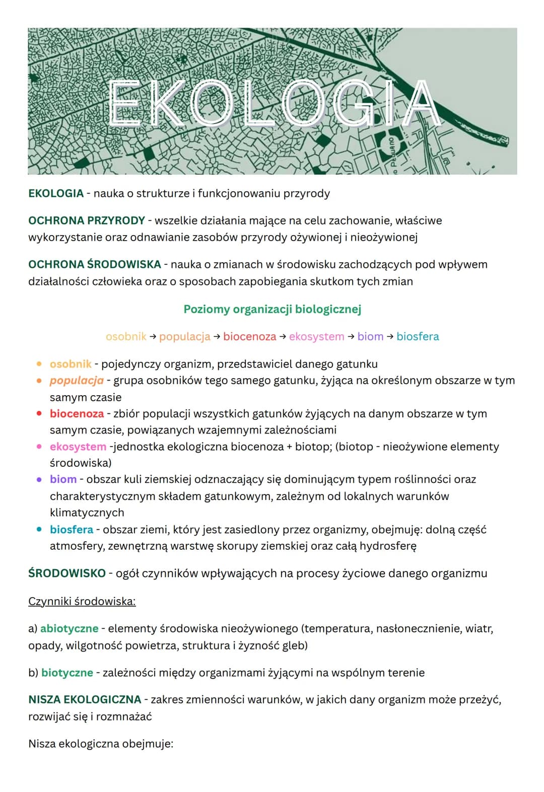 EKOLOGIA
EKOLOGIA - nauka o strukturze i funkcjonowaniu przyrody
OCHRONA PRZYRODY - wszelkie działania mające na celu zachowanie, właściwe
w