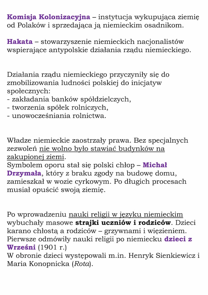 Zabór pruski – walka z
germanizacją
Otto von Bismarck doprowadził do zjednoczenia
Niemiec. Chciał zlikwidować wszelką nielojalność wobec
ces