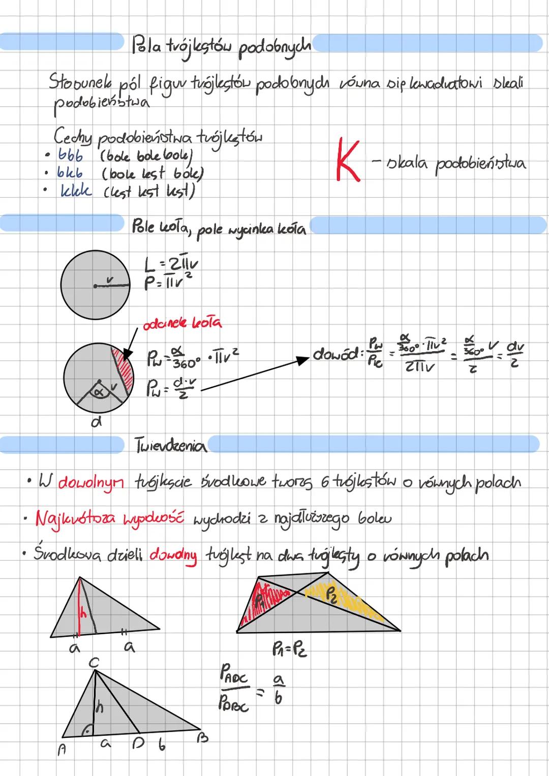 Geometria płaska - trójkąty, koła, pola
6
a
ha
5
Twierdzenie Dinusów
OR
2
W dowolnym trójkącie stosunele dł. bolev do sinusa
leżącego naproa