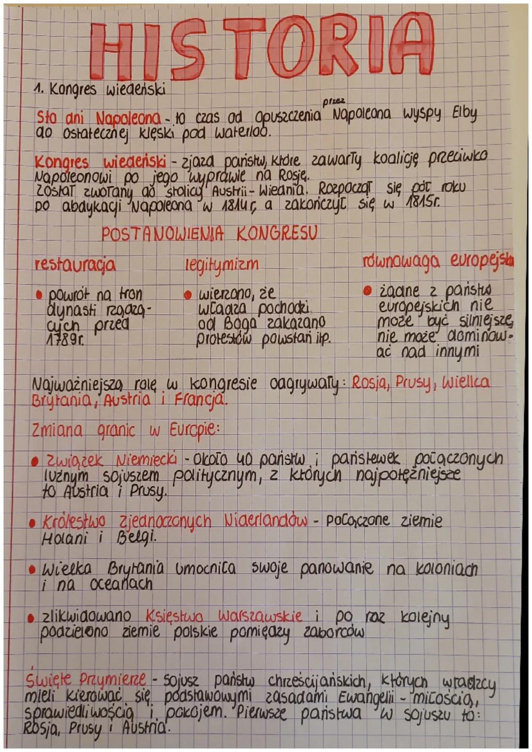 # HISTORIA

1. Kongres wiedeński

Sto ani Napoleona- to czas przez ad opuszczenia Napoleona wyspy Elby
do ostatecznej klęski pod waterloo.


