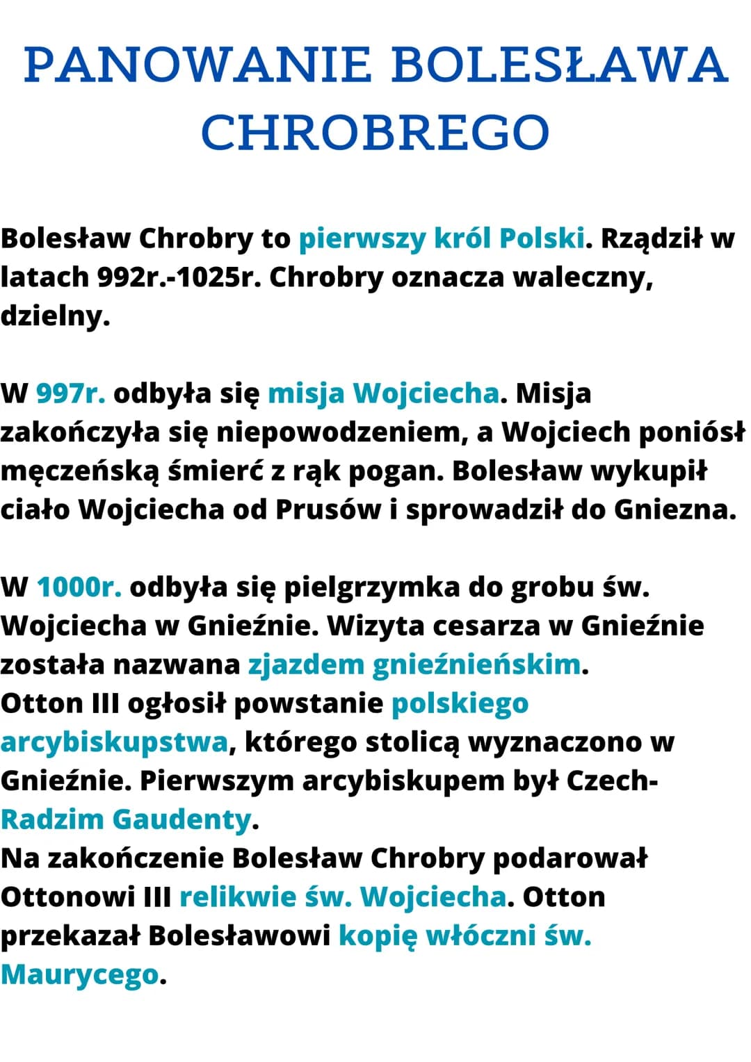 PANOWANIE BOLESŁAWA
CHROBREGO
Bolesław Chrobry to pierwszy król Polski. Rządził w
latach 992r.-1025r. Chrobry oznacza waleczny,
dzielny.
W 9