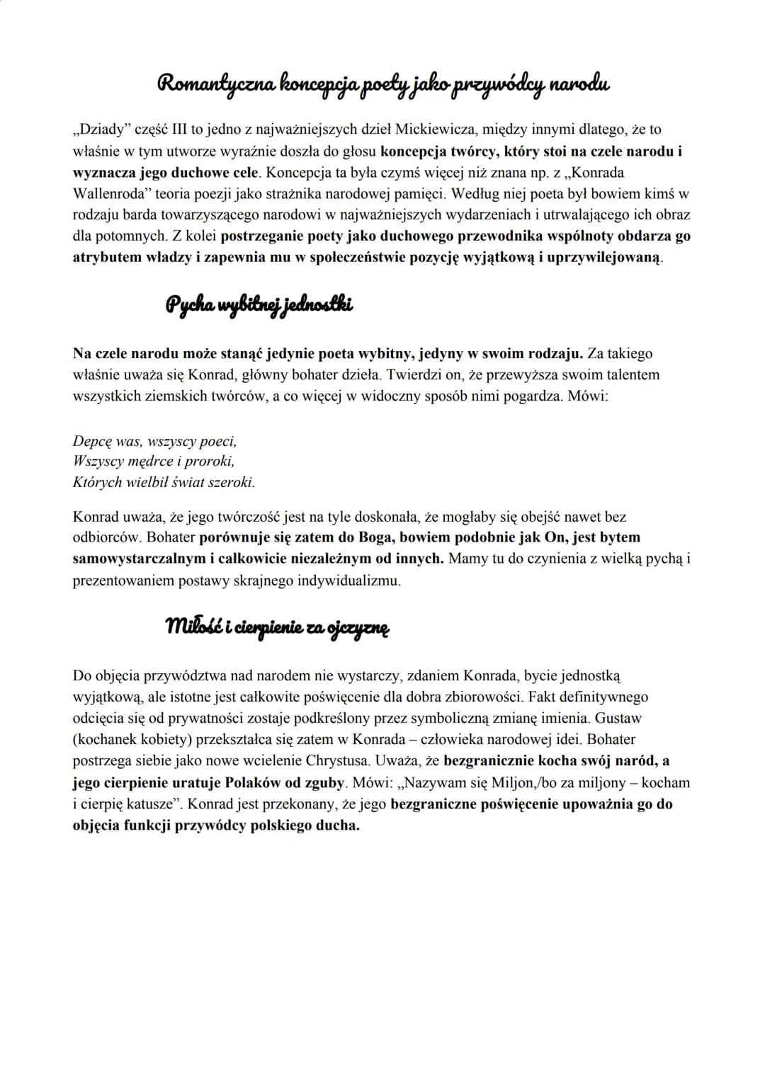 Romantyczna koncepcja poety jako przywódcy narodu
,,Dziady" część III to jedno z najważniejszych dzieł Mickiewicza, między innymi dlatego, ż