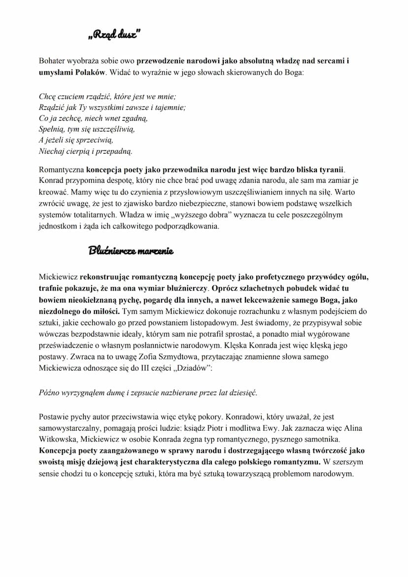 Romantyczna koncepcja poety jako przywódcy narodu
,,Dziady" część III to jedno z najważniejszych dzieł Mickiewicza, między innymi dlatego, ż