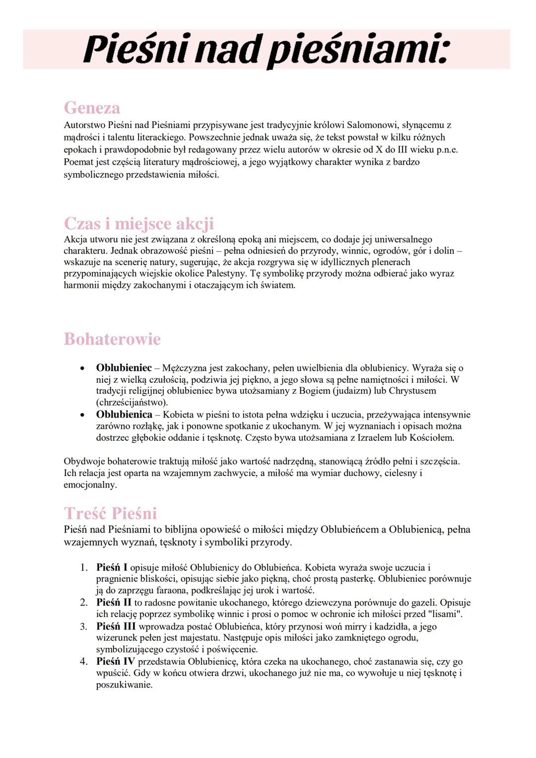 Pieśni nad pieśniami:
Geneza
Autorstwo Pieśni nad Pieśniami przypisywane jest tradycyjnie królowi Salomonowi, słynącemu z
mądrości i talentu