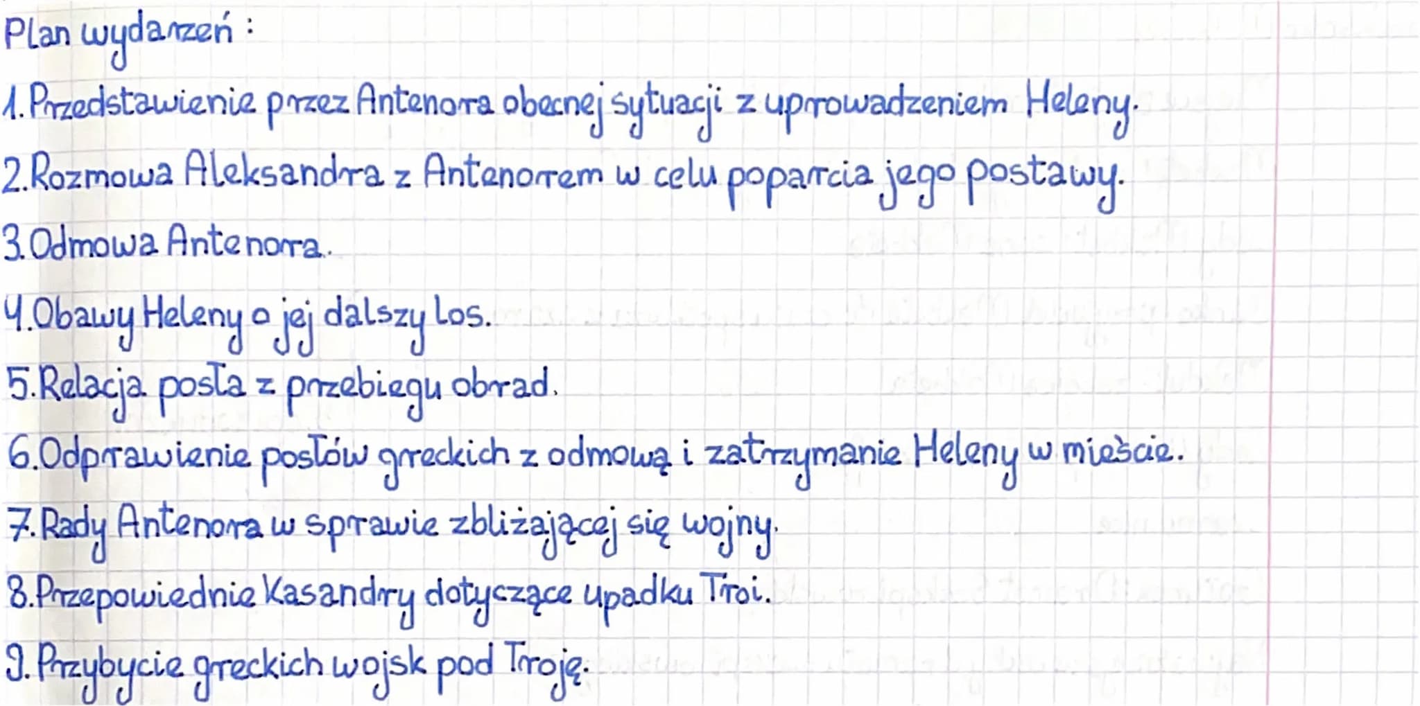 Plan wydanzen :
1. Przedstawienie przez Antenora obecnej sytuacji z uprowadzeniem Heleny.
2.Rozmowa Aleksandra z Antenorem w celu poparcia j