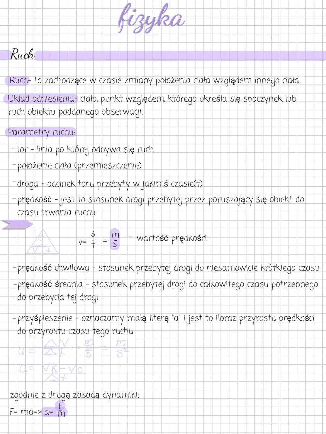 fizyka
Ruch
Ruch- to zachodzące w czasie zmiany położenia ciała wzglądem innego ciała.
Układ odniesienia- ciało, punkt względem, którego okr