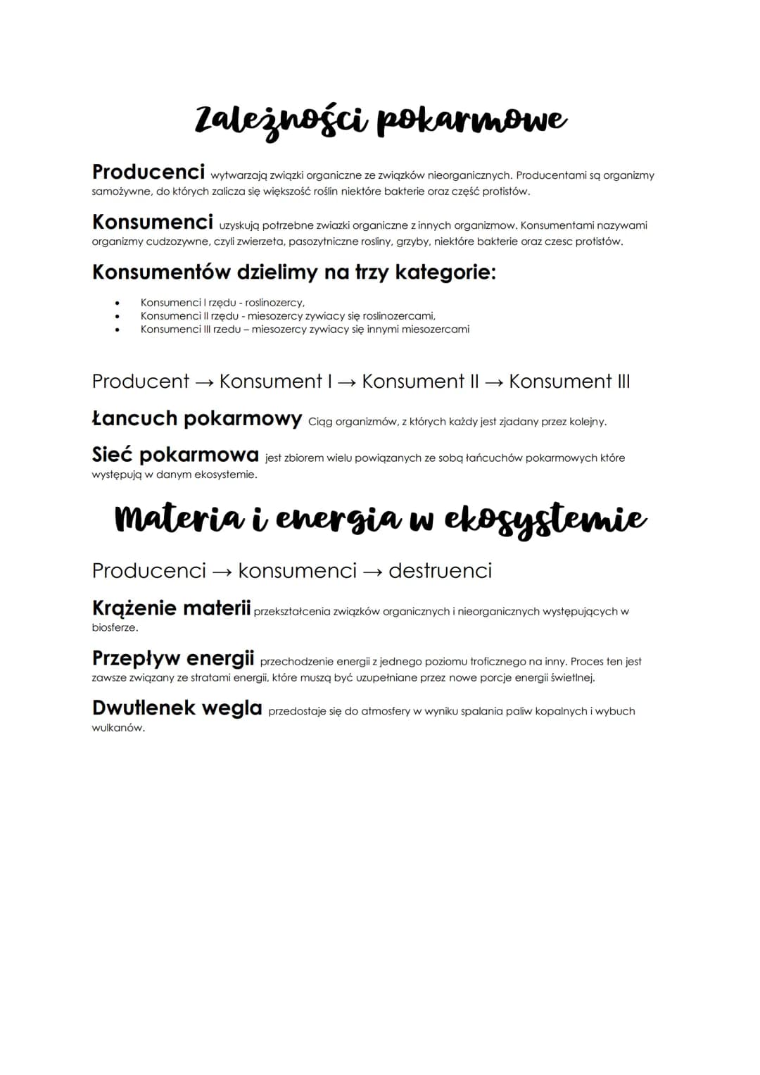 Zależności pokarmowe
Producenci wytwarzają związki organiczne ze związków nieorganicznych. Producentami są organizmy
samożywne, do których z