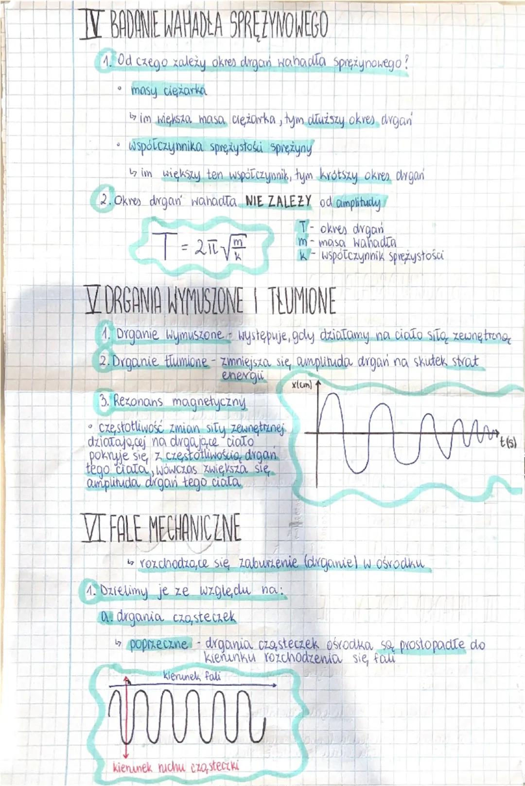 DRGANIA fale
I PRAWO HOOKE'A
Przyrost długości sprężyny &l jest wprost proporcjonalny do działającej
siły F
F=k*Δl
F=m*g siła grawitacji
g≈1