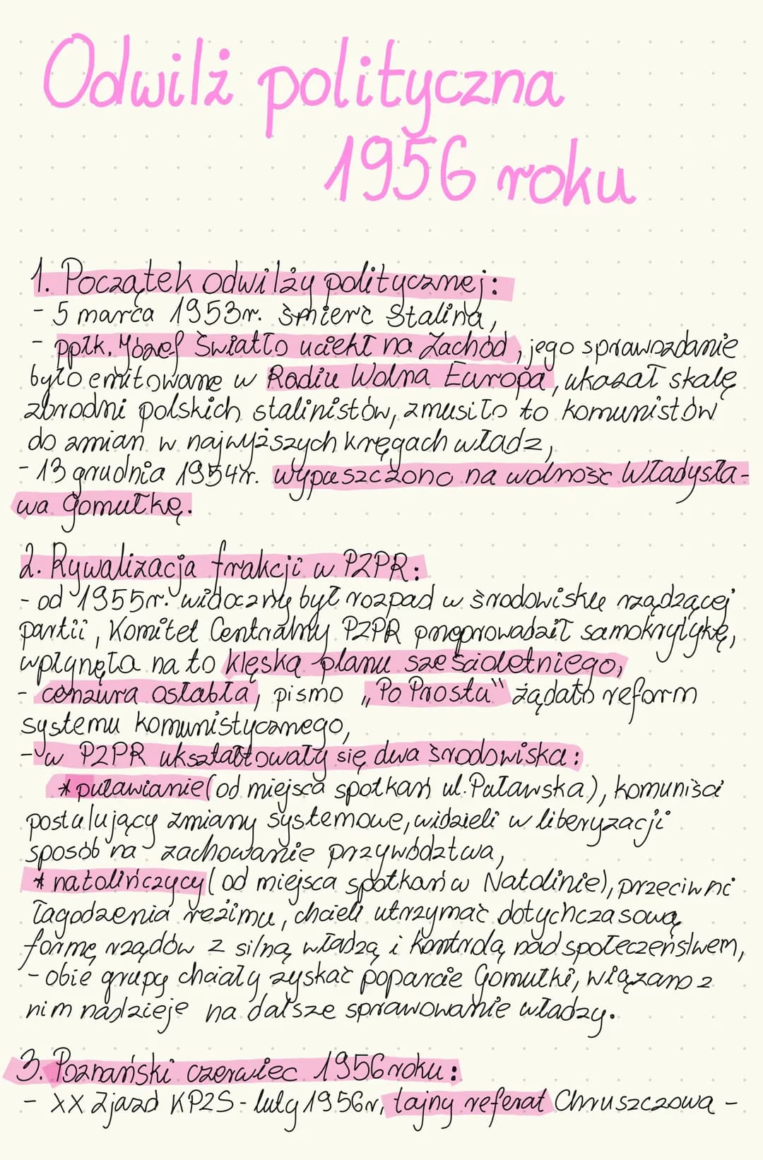 Odwilż polityczna
1956 roku
1. Początek odwilży politycznej:
- 5 marca 1953.mr. smierc Stalina,
• pplk. Youef Swratto uciekt na Zachod, jego