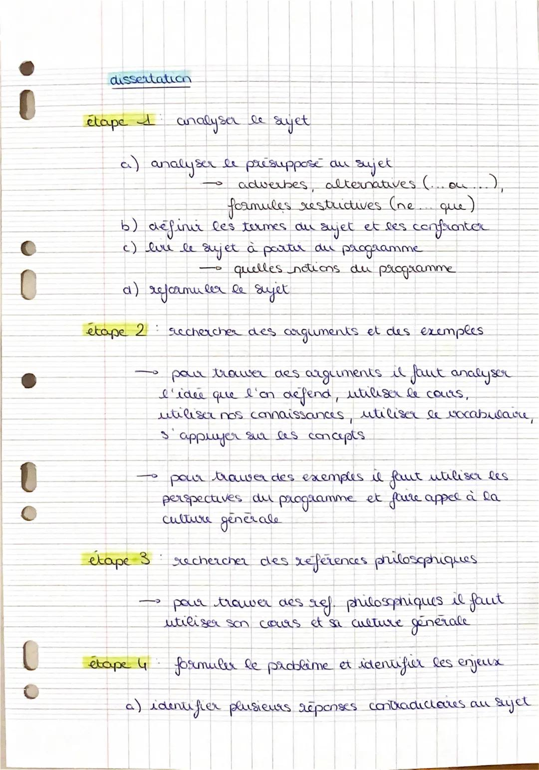 dissertation

étape 1: analyser le sujet

a) analyser le présuppose au sujet

   - adverbes, alternatives (... o....),
     formules restric